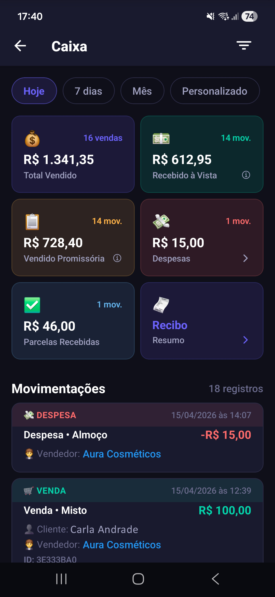 Tela de Vendas